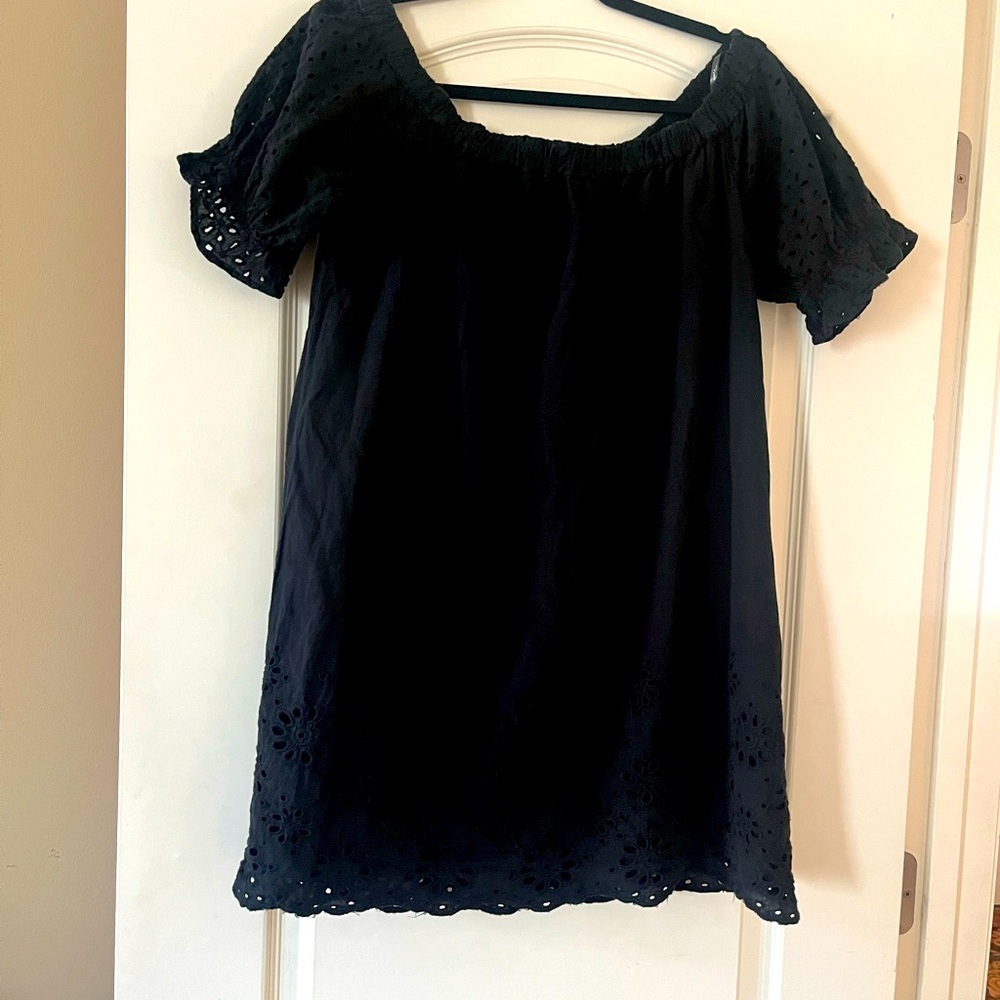 Umgee designer Black Eyelet Women's Mini Dress Off the Shoulder Size Small
